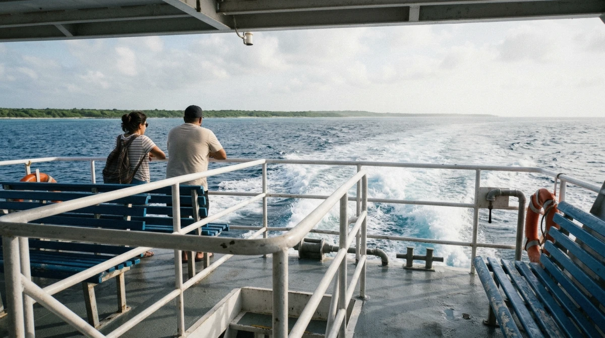 The open upper deck of the high-speed catamaran on the Playa del Carmen to Cozumel ferry crossing