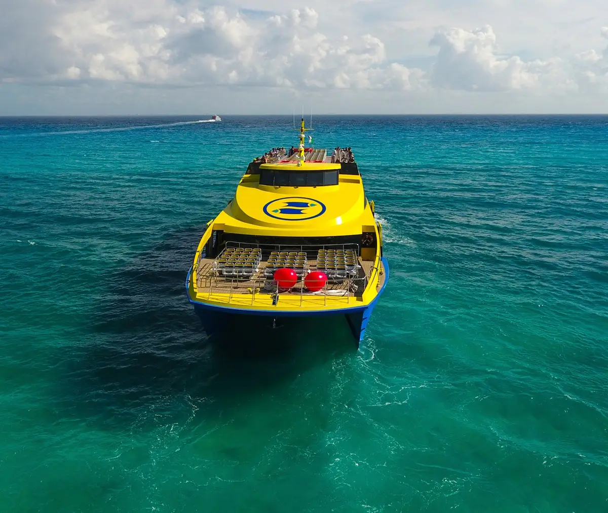 High-speed passenger ferry crossing to Cozumel from Playa del Carmen, the boat ride most Cozumel boat tours start from